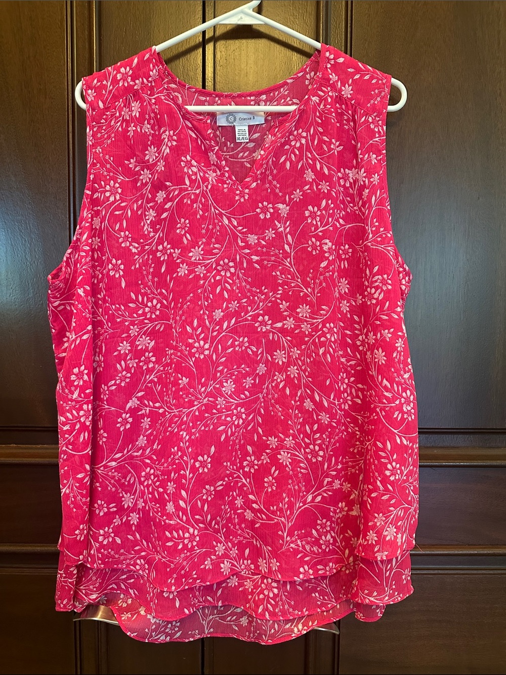 Cristina B. Pink Floral Sleeveless V-Neck Layered Hem Top